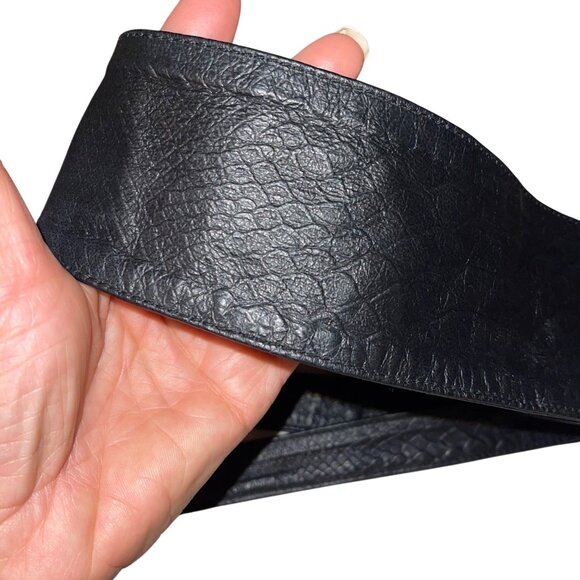 Womens Belt One Size Black Snake Embossed Leather OBI Casual - Picture 6 of 12